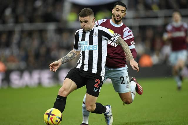 Newcastle United right-back Kieran Trippier (left) and West Ham attacking midfielder Said Benrahma (right)  (Photo by OLI SCARFF/AFP via Getty Images)