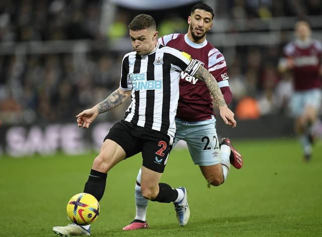 Newcastle United right-back Kieran Trippier (left) and West Ham attacking midfielder Said Benrahma (right)  (Photo by OLI SCARFF/AFP via Getty Images)