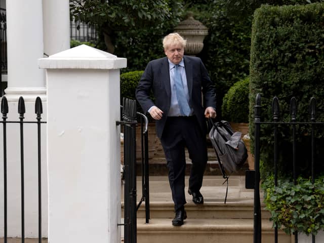 Former PM Boris Johnson leaving his home for the Commons Privileges Committee
