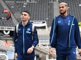 Newcastle United’s Paraguayan midfielder Miguel Almiron (L) and Newcastle United’s Brazilian striker Joelinton (R) arrive for the English Premier League football match between Newcastle United and West Ham United at St James’ Park in Newcastle-upon-Tyne, north east England on February 4, 2023. - RESTRICTED TO EDITORIAL USE. No use with unauthorized audio, video, data, fixture lists, club/league logos or ‘live’ services. Online in-match use limited to 120 images. An additional 40 images may be used in extra time. No video emulation. Social media in-match use limited to 120 images. An additional 40 images may be used in extra time. No use in betting publications, games or single club/league/player publications. (Photo by Oli SCARFF / AFP) / RESTRICTED TO EDITORIAL USE. No use with unauthorized audio, video, data, fixture lists, club/league logos or ‘live’ services. Online in-match use limited to 120 images. An additional 40 images may be used in extra time. No video emulation. Social media in-match use limited to 120 images. An additional 40 images may be used in extra time. No use in betting publications, games or single club/league/player publications. / RESTRICTED TO EDITORIAL USE. No use with unauthorized audio, video, data, fixture lists, club/league logos or ‘live’ services. Online in-match use limited to 120 images. An additional 40 images may be used in extra time. No video emulation. Social media in-match use limited to 120 images. An additional 40 images may be used in extra time. No use in betting publications, games or single club/league/player publications. (Photo by OLI SCARFF/AFP via Getty Images)