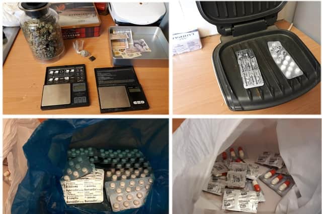 Police seized a number of items and suspected illicit substances during the raid. 