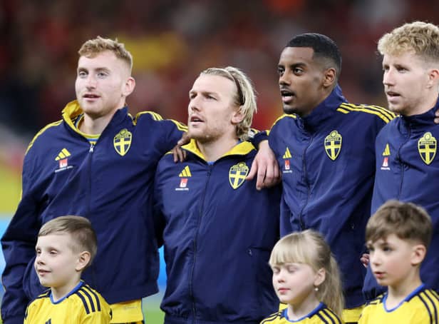 Newcastle United striker Alexander Isak lines up for Sweden for their Euro 2024 qualifier versus Belgium. (Photo by Linnea Rheborg/Getty Images)
