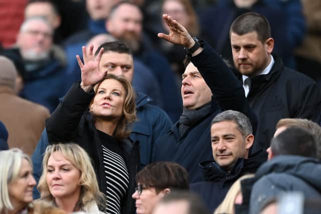 Amanda Staveley, Newcastle United director and Richard Masters, CEO of the Premier League look on during the Premier League match between Newcastle United and Fulham FC at St. James Park on January 15, 2023 in Newcastle upon Tyne, England. (Photo by Michael Regan/Getty Images)