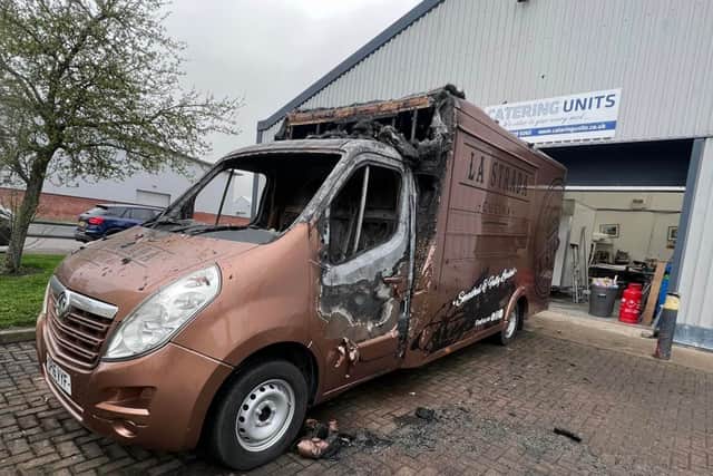 The van was damaged in an arson attack.