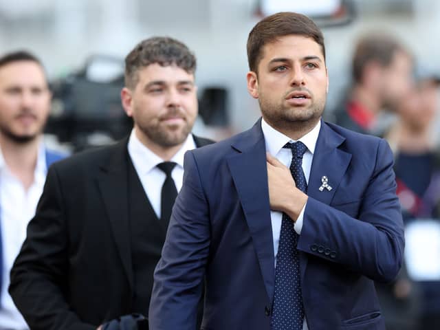 Newcastle United co-owner Jamie Reuben arrives prior to the Premier League match between Newcastle United and Arsenal at St. James Park on May 16, 2022 in Newcastle upon Tyne, United Kingdom.
