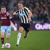 West Ham United forward Jarrod Bowen (left) and Newcastle United defender Dan Burn (right). (Photo by Justin Setterfield/Getty Images)