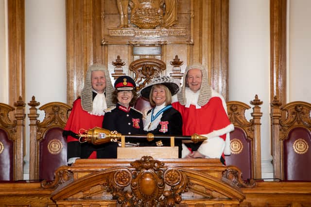 From left: His Hon. Judge Paul Sloan KC, Lord Lieutenant Lucy Winskell OBE, High Sheriff Dame Irene Hays DBE, The Hon. Mr Justice Martin Spencer.