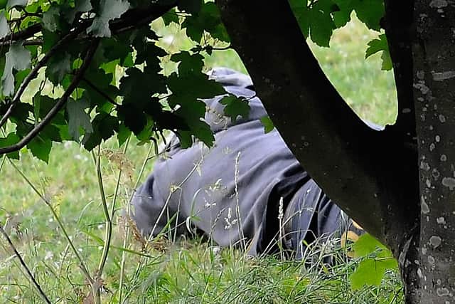 JULY 09: A man fitting the description of fugitive gunman Raoul Moat is seen as Police negotiate with him on July 9, 2010 in Rothbury, England.