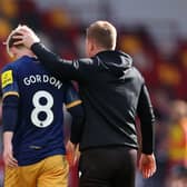 Newcastle United winger Anthony Gordon and head coach Eddie Howe after the Brentford win.