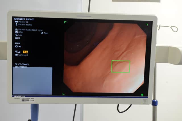 The AI technology flags up areas of concern with a green box on the screen.