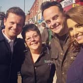 Cheryl with Ant & Dec in their hometown of Newcastle. (Credit: ITV)