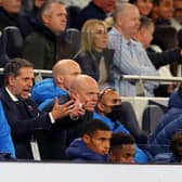 Fabio Paratici Managing Director of Football at Tottenham Hotspur reacts during the Premier League match between Tottenham Hotspur and Manchester United at Tottenham Hotspur Stadium on October 30, 2021 in London, England. 
