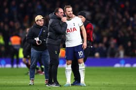Cristian Stellini celebrates with Harry Kane of Tottenham Hotspur after the team's victory during the Premier League match between Tottenham Hotspur and Manchester City at Tottenham Hotspur Stadium on February 05, 2023 in London, England. (Photo by Clive Rose/Getty Images)