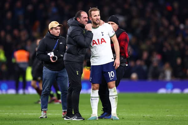 Cristian Stellini celebrates with Harry Kane of Tottenham Hotspur after the team's victory during the Premier League match between Tottenham Hotspur and Manchester City at Tottenham Hotspur Stadium on February 05, 2023 in London, England. (Photo by Clive Rose/Getty Images)
