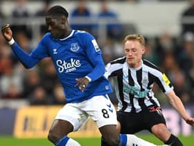  Everton player Amadou Onana in action during the Premier League match between Newcastle United and Everton FC at St. James Park on October 19, 2022 in Newcastle upon Tyne, England. (Photo by Stu Forster/Getty Images)