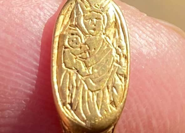 The 15th Century gold ring Matthew Hepworth found buried in a farmer’s field. 