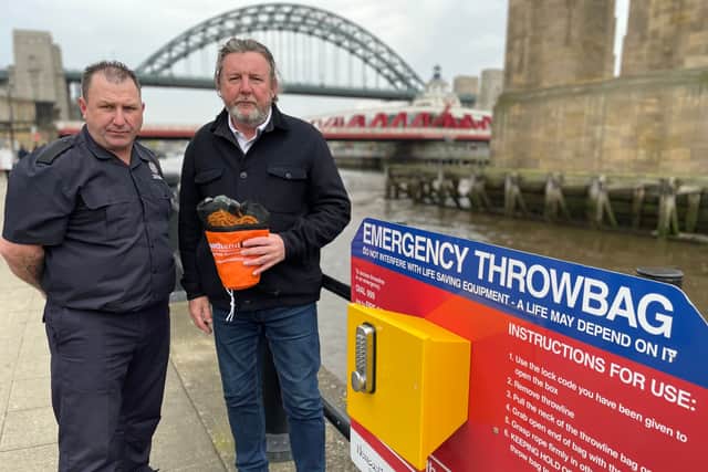 Nick Pope (right) with firefighter Tommy Richardson from the TWFRS Education and Engagement team.