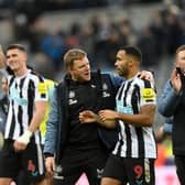 Newcastle United head coach Eddie Howe (right) and striker  Callum Wilson (right).  (Photo by Stu Forster/Getty Images)