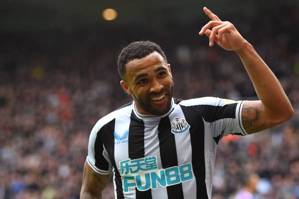 Callum Wilson of Newcastle United celebrates after scoring the team's third goal  during the Premier League match between Newcastle United and Southampton FC at St. James Park on April 30, 2023 in Newcastle upon Tyne, England. (Photo by Stu Forster/Getty Images)