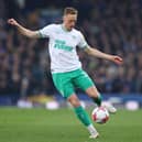 Sean Longstaff of Newcastle United during the Premier League match between Everton FC and Newcastle United at Goodison Park on April 27, 2023 in Liverpool, England. (Photo by Alex Livesey/Getty Images)