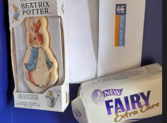 Items from Stephanie Weaver’s soap collection.