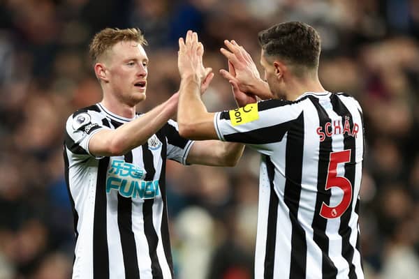 Newcastle United duo Sean Longstaff and Fabian Schar. (Photo by Naomi Baker/Getty Images)