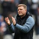 Eddie Howe, Manager of Newcastle United, applauds the fans following the Premier League match between Newcastle United and Southampton FC at St. James Park on April 30, 2023 in Newcastle upon Tyne, England. (Photo by Matt McNulty/Getty Images)