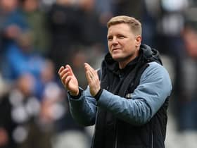 Eddie Howe, Manager of Newcastle United, applauds the fans following the Premier League match between Newcastle United and Southampton FC at St. James Park on April 30, 2023 in Newcastle upon Tyne, England. (Photo by Matt McNulty/Getty Images)