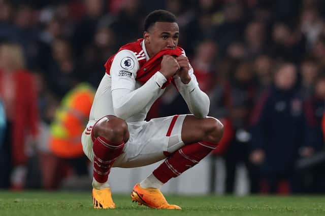 Arsenal centre-back Gabriel Magalhaes. (Photo by ADRIAN DENNIS/AFP via Getty Images)