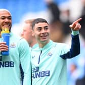 Newcastle United duo Joelinton (left) and Miguel Almiron (right). (Photo by Laurence Griffiths/Getty Images)