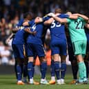 Newcastle United players enter a huddle prior to the Premier League match between Leeds United and Newcastle United at Elland Road on May 13, 2023 in Leeds, England. (Photo by Stu Forster/Getty Images)
