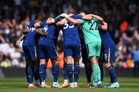 Newcastle United players enter a huddle prior to the Premier League match between Leeds United and Newcastle United at Elland Road on May 13, 2023 in Leeds, England. (Photo by Stu Forster/Getty Images)