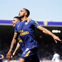 Newcastle United striker Callum Wilson celebrates his second penalty at Elland Road.