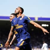 Newcastle United striker Callum Wilson celebrates his second penalty at Elland Road.