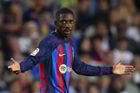 Ousmane Dembele of FC Barcelona reacts during the LaLiga Santander match between FC Barcelona and CA Osasuna at Spotify Camp Nou on May 02, 2023 in Barcelona, Spain. (Photo by Alex Caparros/Getty Images)