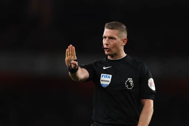  Referee Robert Jones during the Premier League match between Arsenal FC and Chelsea FC at Emirates Stadium on May 02, 2023 in London, England. (Photo by Alex Pantling/Getty Images)
