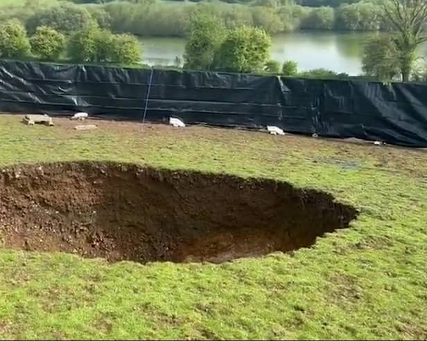 Sinkhole which has opened up above HS2 work in Buckinghamshire