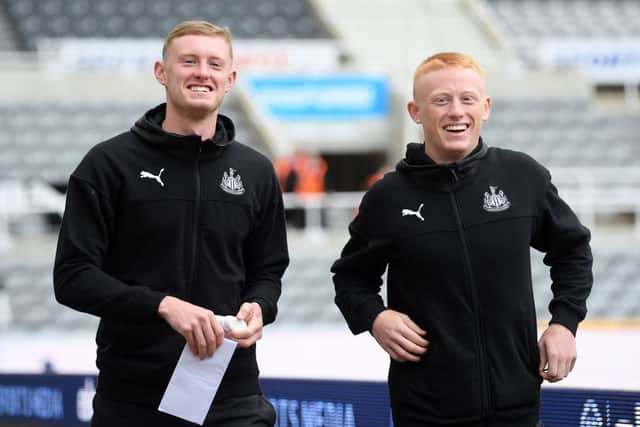 Sean Longstaff and Matty Longstaff of Newcastle United arrive at the stadium prior to the Premier League match between Newcastle United and Arsenal FC at St. James Park on August 11, 2019 in Newcastle upon Tyne, United Kingdom. (Photo by Stu Forster/Getty Images)