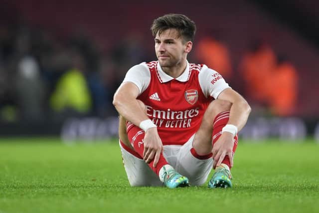 Former Arsenal left-back Kieran Tierney. (Photo by Stuart MacFarlane/Arsenal FC via Getty Images)