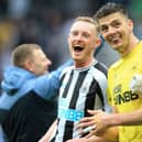 Newcastle United pair Sean Longstaff (left) and Nick Pope (right). (Photo by LINDSEY PARNABY/AFP via Getty Images)