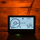 A smart meter displaying electricity usage is seen in a domestic property in south London.  Photo for illustrative purposes.