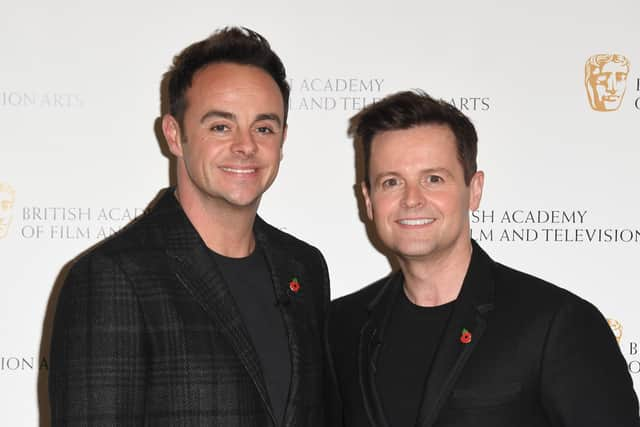 Ant McPartlin (left) had everyone in stitches after he took a stumble to open the first Britain's Got Talent live semi-final - Credit: Getty