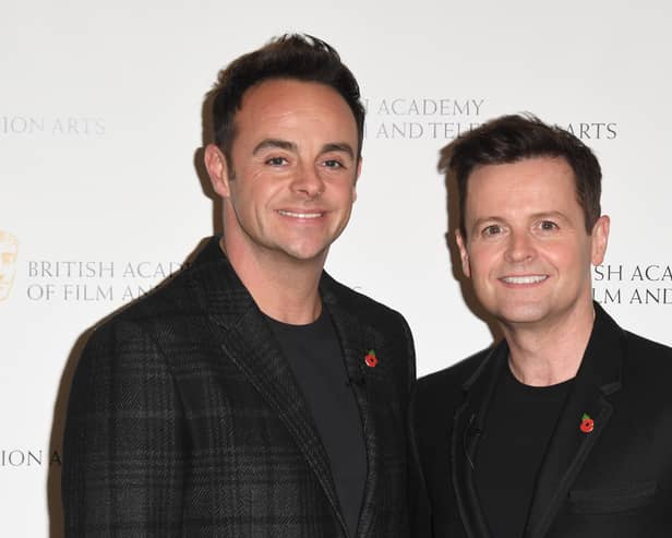 Ant McPartlin (left) had everyone in stitches after he took a stumble to open the first Britain's Got Talent live semi-final - Credit: Getty