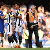 Joao Felix of Chelsea interacts with Kieran Trippier and Jacob Murphy of Newcastle United following the Premier League match between Chelsea FC and Newcastle United at Stamford Bridge on May 28, 2023.