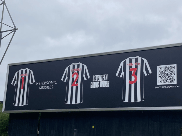 Billboards advertising Sam Fender’s St James’ Park show have appeared at the ground (Image: @evie_ire Twitter)