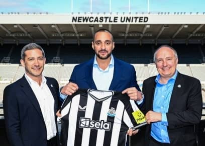 Newcastle United chief commercial officer Peter Silverstone with Sela senior vice president Ibrahim Mohtaseb and Darren Eales, the club's chief executive officer.