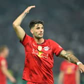  Dominik Szoboszlai of RB Leipzig gestures during the DFB Cup final match between RB Leipzig and Eintracht Frankfurt at Olympiastadion on June 03, 2023 in Berlin, Germany. (Photo by Sebastian Widmann/Getty Images)