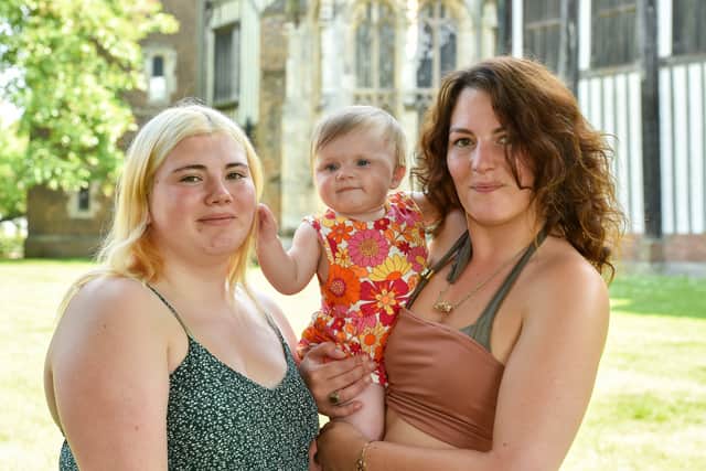 Ruth Clayton with her daughter Rose and baby granddaughter Cora.