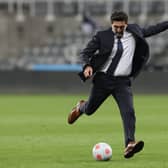  Yasir Al-Rumayyan, Chairman of Newcastle United plays football on the pitch after the Premier League match between Newcastle United and Crystal Palace at St. James Park on April 20, 2022 in Newcastle upon Tyne, England. (Photo by Ian MacNicol/Getty Images)