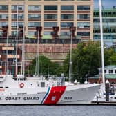 A US Coast Guard vessel sits in port in Boston Harbor across from the US Coast Guard Station Boston in Boston. A submersible vessel used to take tourists to see the wreckage of the Titanic in the North Atlantic has gone missing, triggering a search-and-rescue operation. Credit: Joseph Prezioso/AFP via Getty Images.